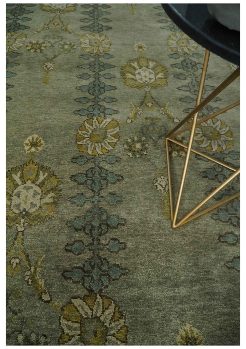 Green and Olive 9x12 and 10x14 Traditional Floral Turkish Hand knotted wool Area Rug - The Rug Decor