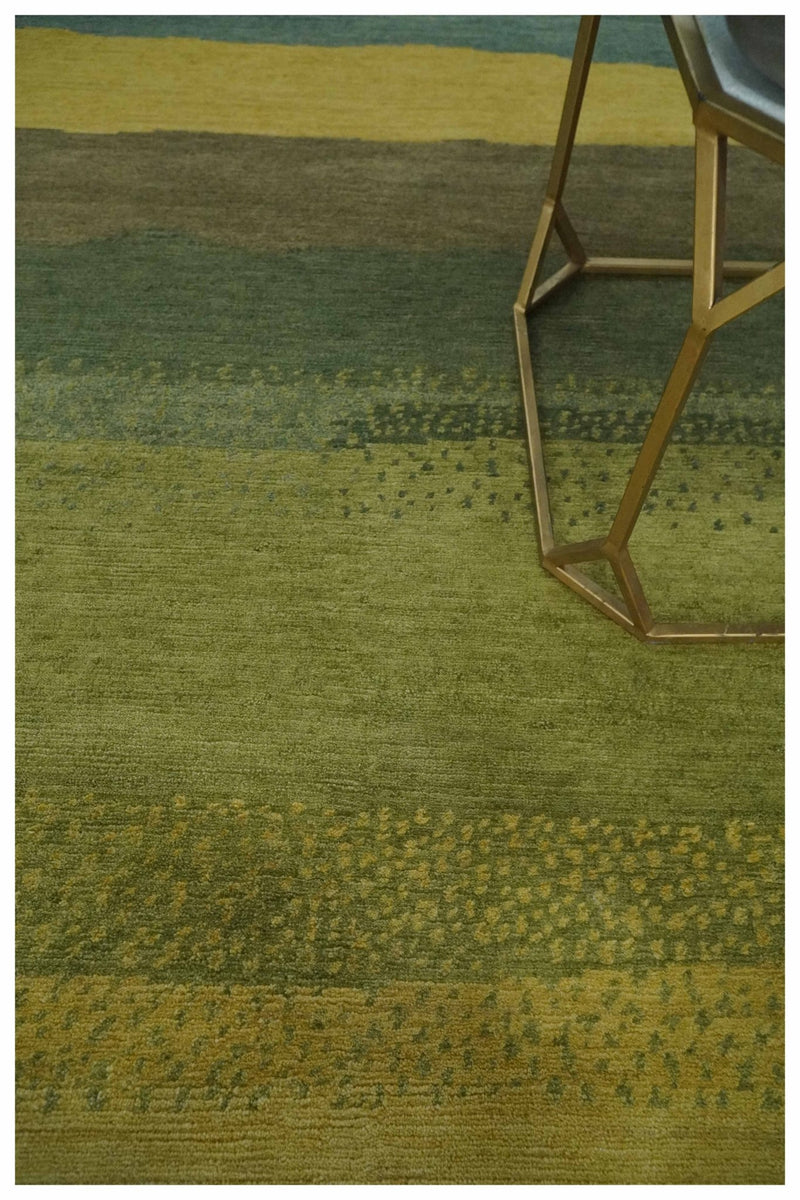Green, Gold and Teal Modern Stripes Design Hand knotted 6x8 wool Area Rug - The Rug Decor
