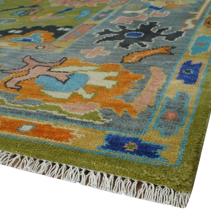 Green, Gray and Peach Vibrant Colorful Hand knotted Traditional Oushak 8x10 wool Area Rug - The Rug Decor