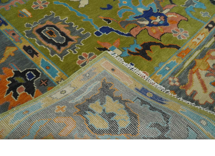 Green, Gray and Peach Vibrant Colorful Hand knotted Traditional Oushak 8x10 wool Area Rug - The Rug Decor