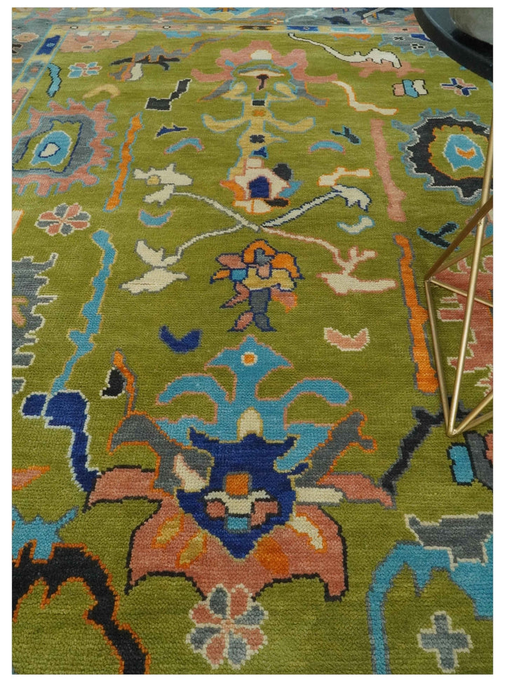 Green, Gray and Peach Vibrant Colorful Hand knotted Traditional Oushak 8x10 wool Area Rug - The Rug Decor