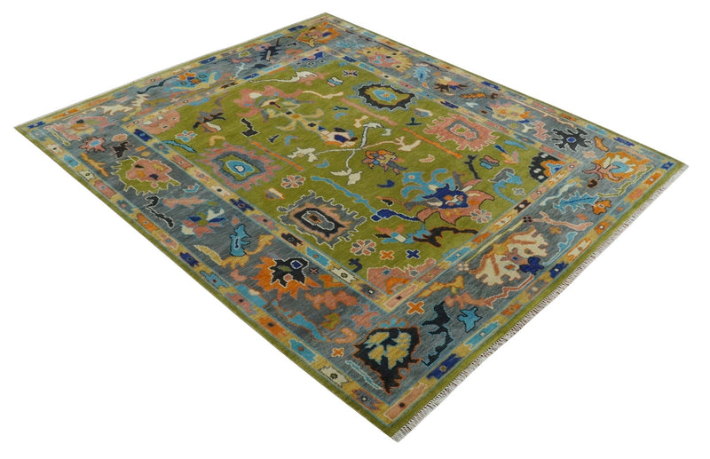 Green, Gray and Peach Vibrant Colorful Hand knotted Traditional Oushak 8x10 wool Area Rug - The Rug Decor