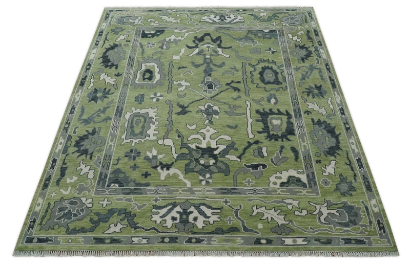 Green, Gray, Ivory and Charcoal Hand knotted 8x10 Oriental Oushak wool Area Rug - The Rug Decor
