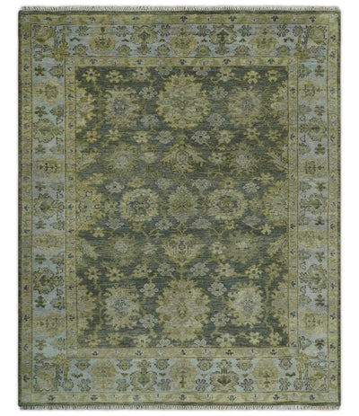 Green, Silver and Olive Hand knotted Traditional Oushak 8x10 Wool Area Rug - The Rug Decor