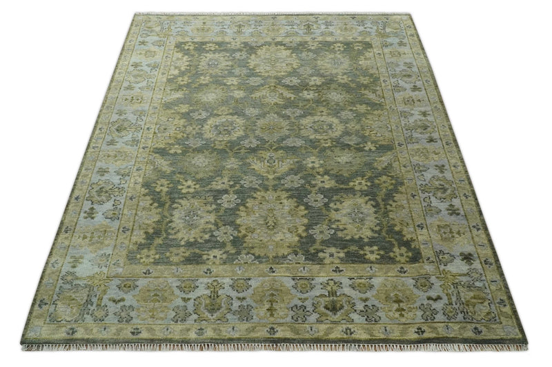 Green, Silver and Olive Hand knotted Traditional Oushak 8x10 Wool Area Rug - The Rug Decor
