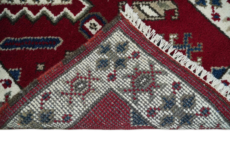 Hallway 2x4 Red and Ivory Wool Hand Knotted traditional Persian Vintage Antique Southwestern Kazak | TRDCP29324 - The Rug Decor