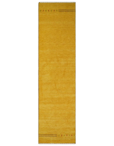 Hallway Runner Solid Gold Wool Hand Woven traditional Southwestern Tribal Lori Gabbeh Rug| LOR3 - The Rug Decor