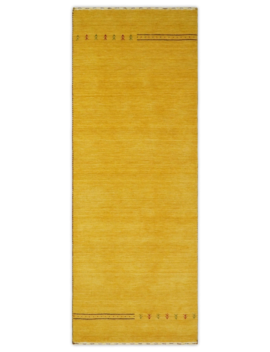 Hallway Runner Solid Gold Wool Hand Woven traditional Southwestern Tribal Lori Gabbeh Rug| LOR3 - The Rug Decor