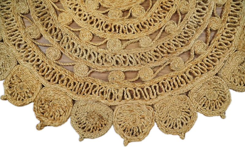 Hand Braided Solid Round Natural Brown Jute Silsal Rug | JR12 - The Rug Decor