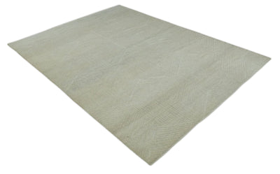 Hand carved Beige Geometrical Stripes Pattern Hand Knotted 9x12 Wool Area Rug - The Rug Decor