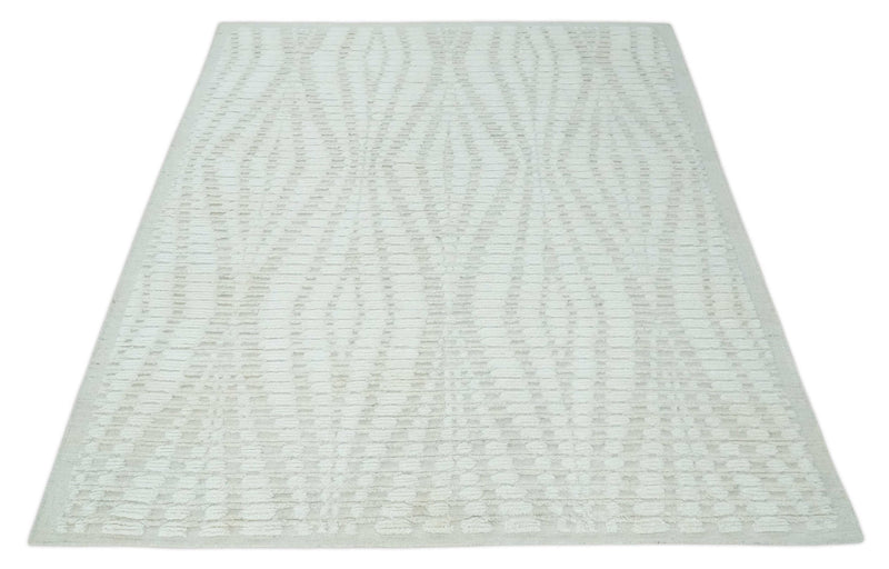Hand carved Ivory Traditional Geometrical Pattern Hand Knotted 7.10x9.8 Wool Area Rug - The Rug Decor