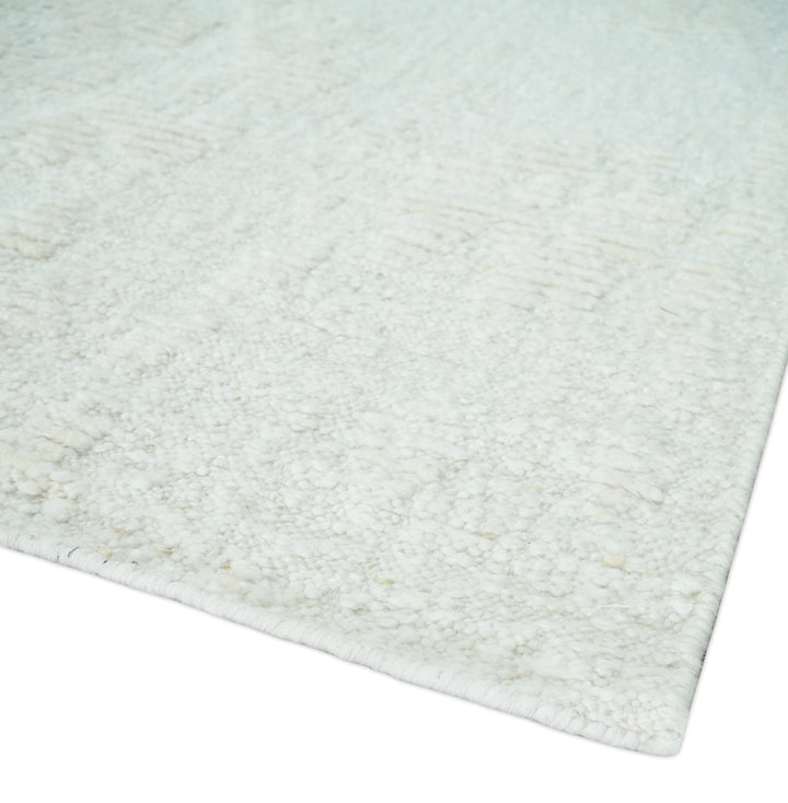 Hand carved Ivory Traditional Hand Knotted 8x10 high low Wool Area Rug - The Rug Decor