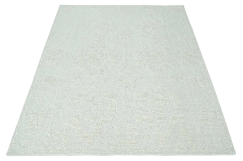 Hand carved Ivory Traditional Hand Knotted 8x10 high low Wool Area Rug - The Rug Decor