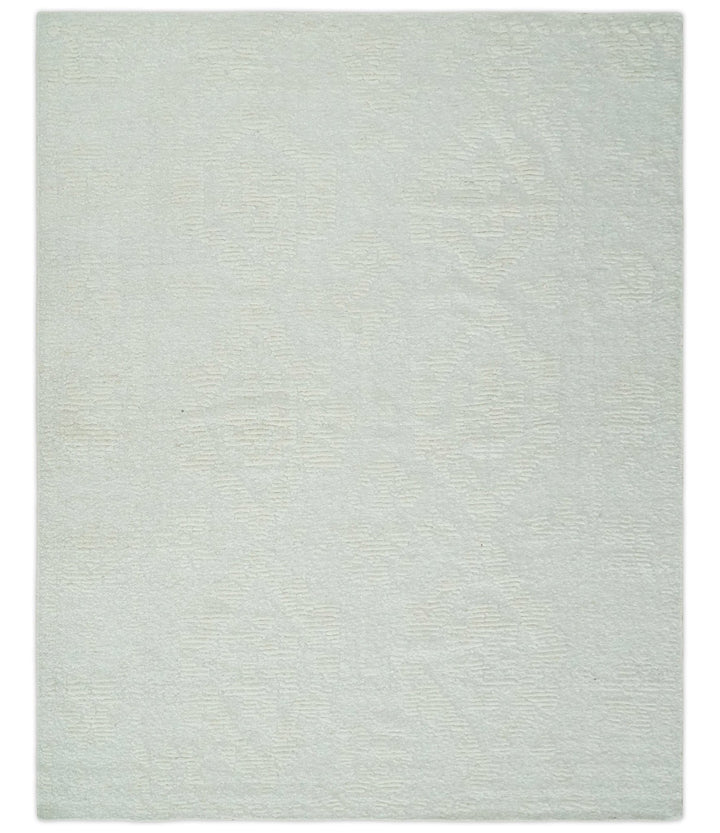 Hand carved Ivory Traditional Hand Knotted 8x10 high low Wool Area Rug - The Rug Decor