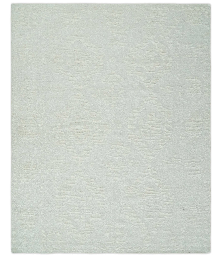 Hand carved Ivory Traditional Hand Knotted 8x10 high low Wool Area Rug - The Rug Decor