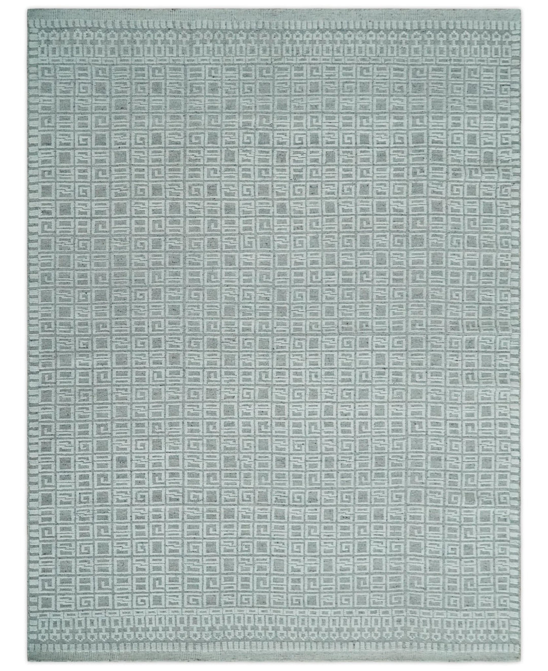 Hand carved Silver and Charcoal Traditional Geometrical Pattern Hand Knotted 8.2x10.6 Wool Area Rug - The Rug Decor