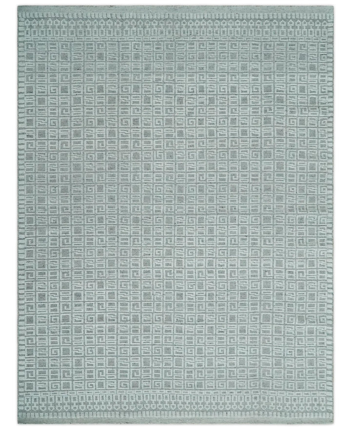 Hand carved Silver and Charcoal Traditional Geometrical Pattern Hand Knotted 8.2x10.6 Wool Area Rug - The Rug Decor
