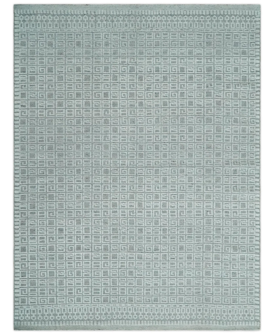 Hand carved Silver and Charcoal Traditional Geometrical Pattern Hand Knotted 8.2x10.6 Wool Area Rug - The Rug Decor