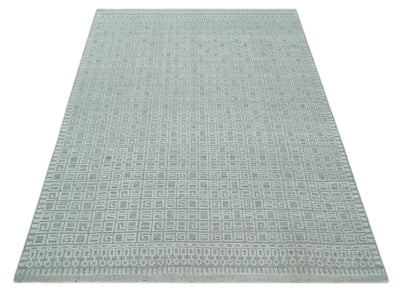 Hand carved Silver and Charcoal Traditional Geometrical Pattern Hand Knotted 8.2x10.6 Wool Area Rug - The Rug Decor