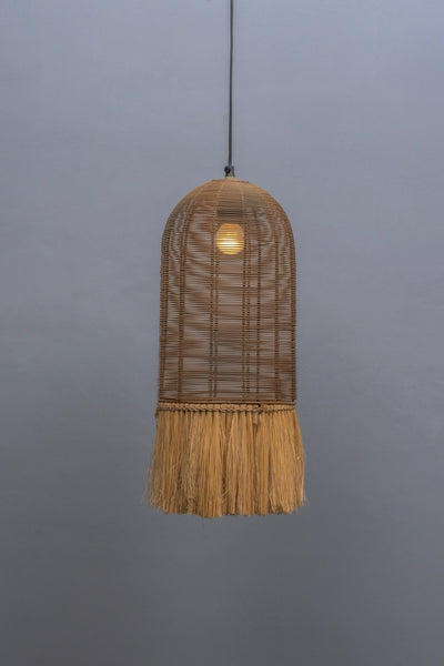 Hand Crafted Metal Wired Pendant Lamp with Natural Fiber Shade and Golden Finish - The Rug Decor