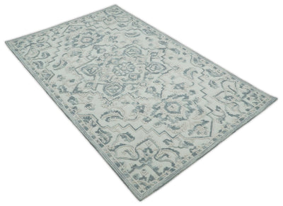 Hand Hooked 5x8 Blue, Silver and White Wool Textured Loop Area Rug | GAR7 - The Rug Decor