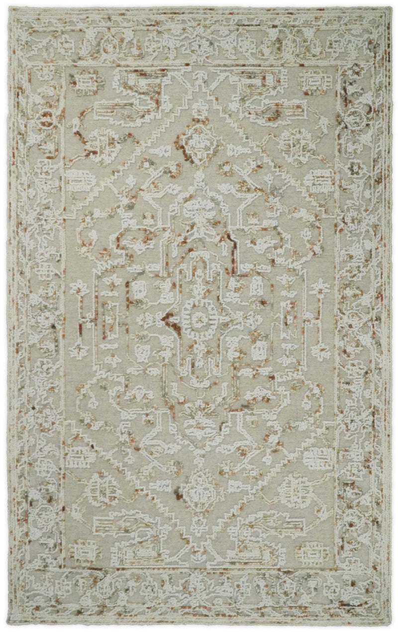 Hand Hooked 5x8 Brown and White Wool Textured Loop Area Rug | GAR3 - The Rug Decor