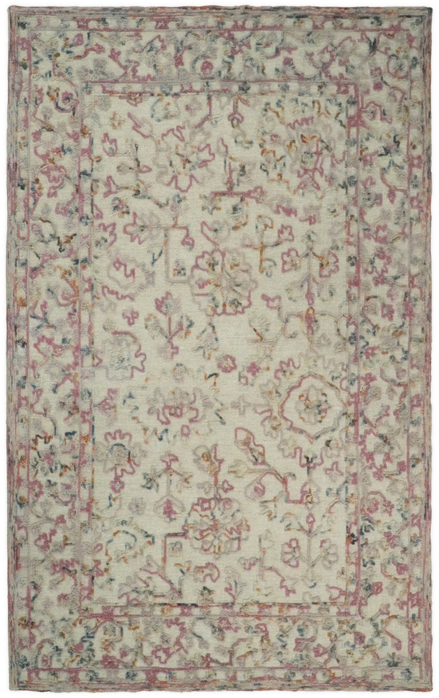 Hand Hooked 5x8 Pink and Beige Wool Textured Loop Area Rug | GAR12 - The Rug Decor
