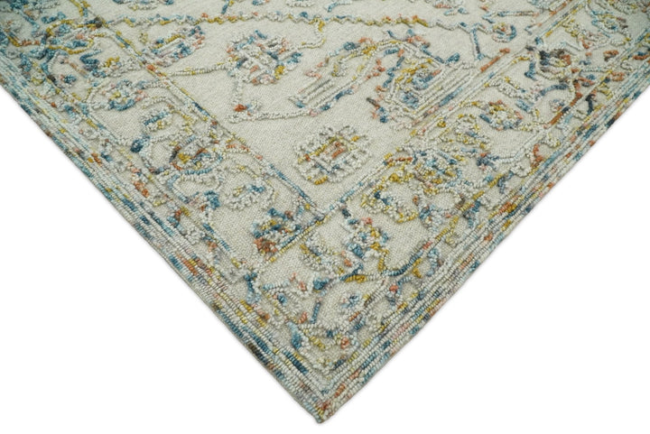 Hand Hooked 5x8 Silver and Blue Wool Textured Loop Area Rug | GAR5 - The Rug Decor