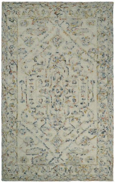Hand Hooked 5x8 Silver and Blue Wool Textured Loop Area Rug | GAR5 - The Rug Decor