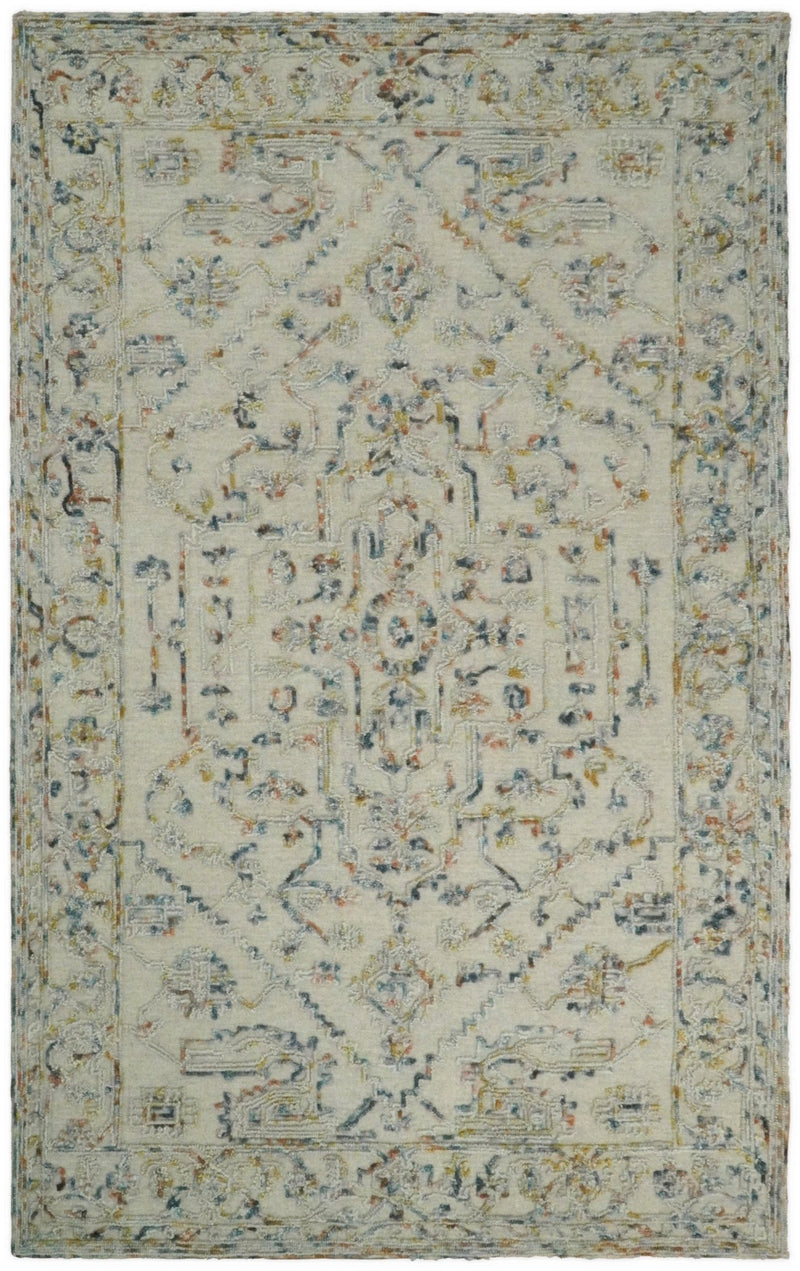 Hand Hooked 5x8 Silver and Blue Wool Textured Loop Area Rug | GAR5 - The Rug Decor
