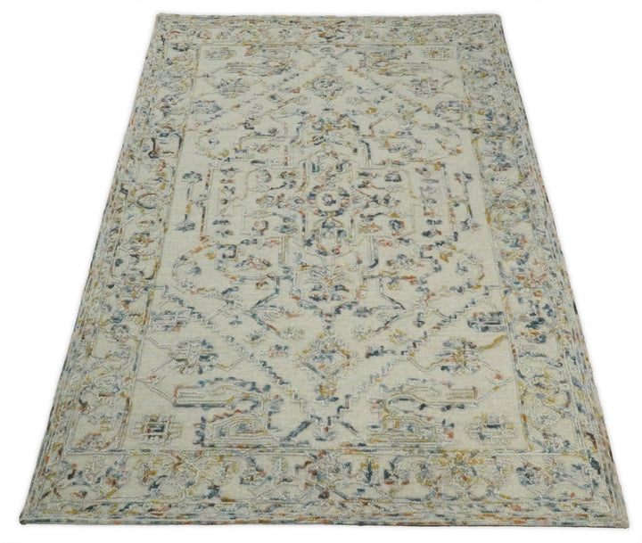 Hand Hooked 5x8 Silver and Blue Wool Textured Loop Area Rug | GAR5 - The Rug Decor