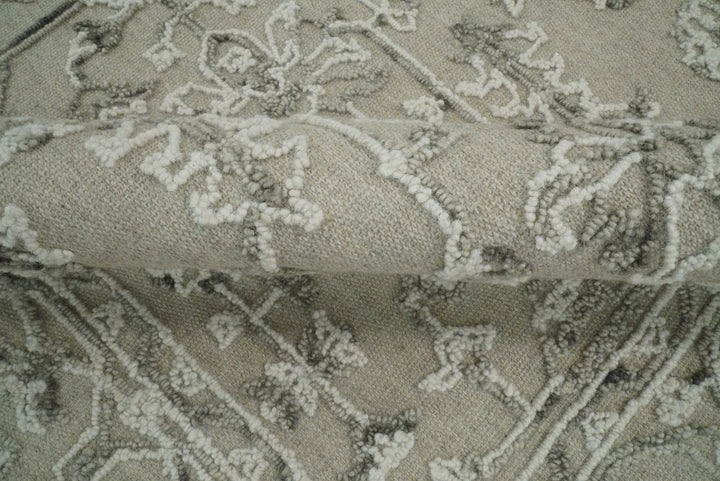 Hand Hooked 5x8 White and Gray Wool Textured Loop Area Rug | GAR9 - The Rug Decor