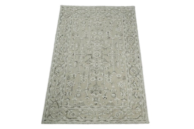 Hand Hooked 5x8 White and Gray Wool Textured Loop Area Rug | GAR9 - The Rug Decor