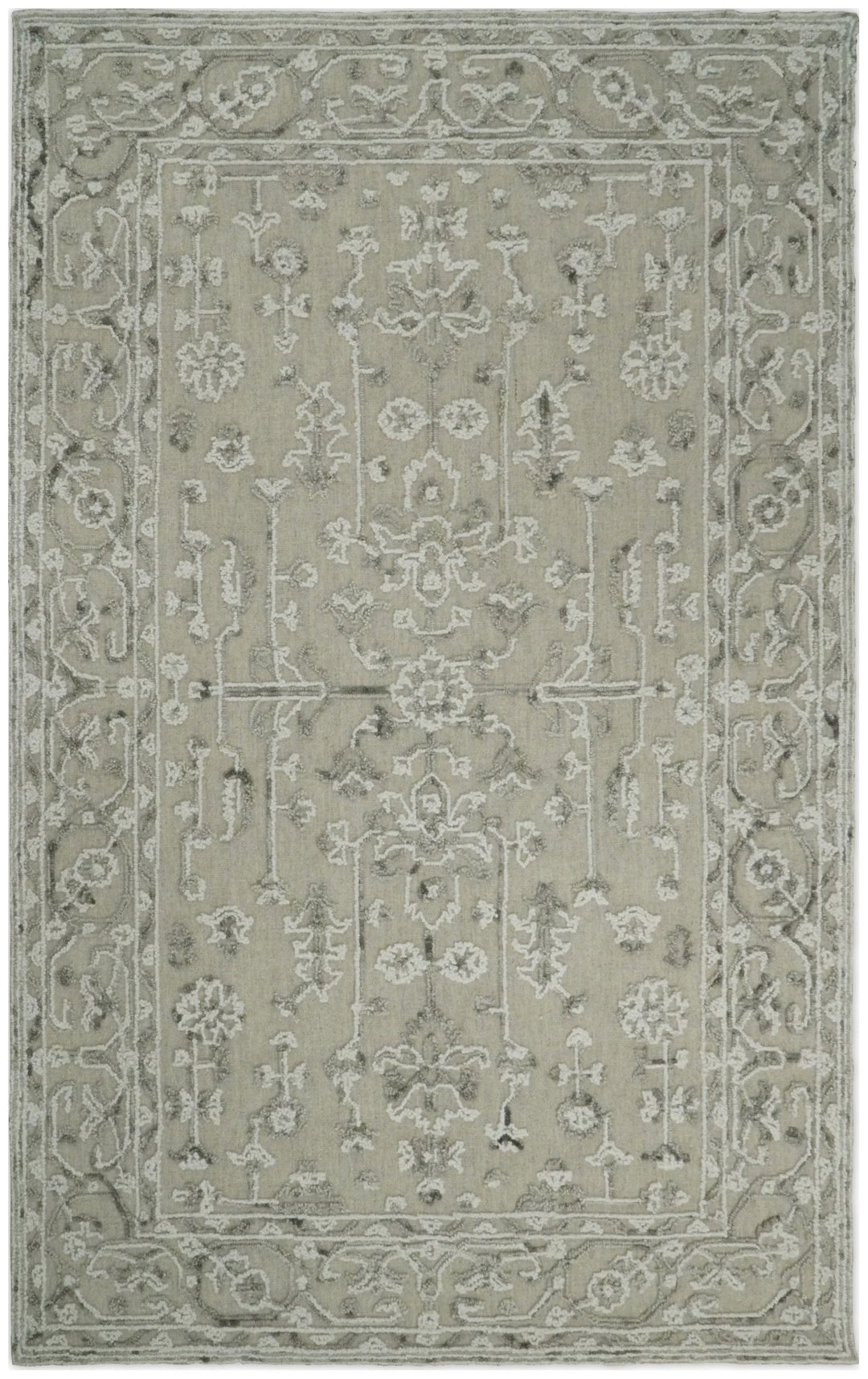 Hand Hooked 5x8 White and Gray Wool Textured Loop Area Rug | GAR9 - The Rug Decor
