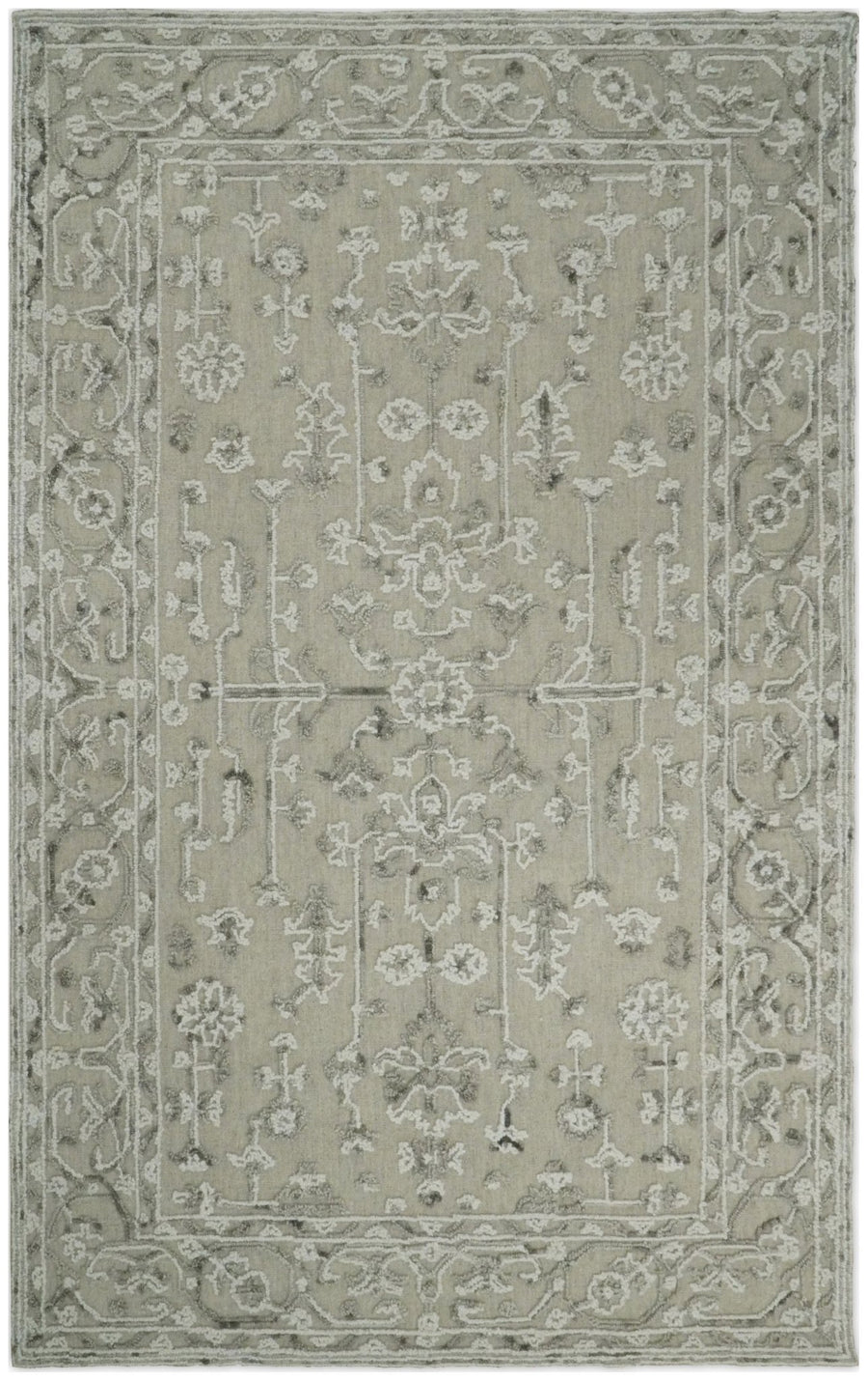 Hand Hooked 5x8 White and Gray Wool Textured Loop Area Rug | GAR9 - The Rug Decor
