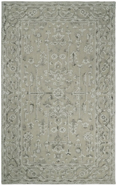 Hand Hooked 5x8 White and Gray Wool Textured Loop Area Rug | GAR9 - The Rug Decor