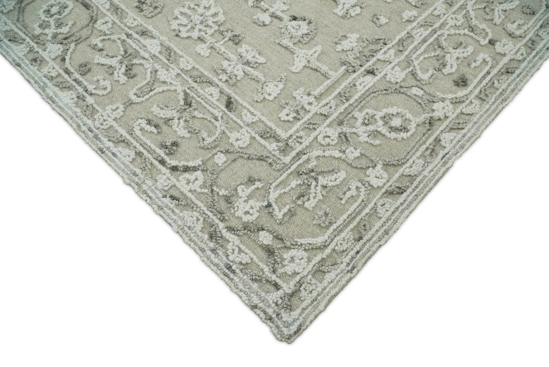 Hand Hooked 5x8 White and Gray Wool Textured Loop Area Rug | GAR9 - The Rug Decor
