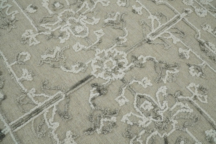 Hand Hooked 5x8 White and Gray Wool Textured Loop Area Rug | GAR9 - The Rug Decor