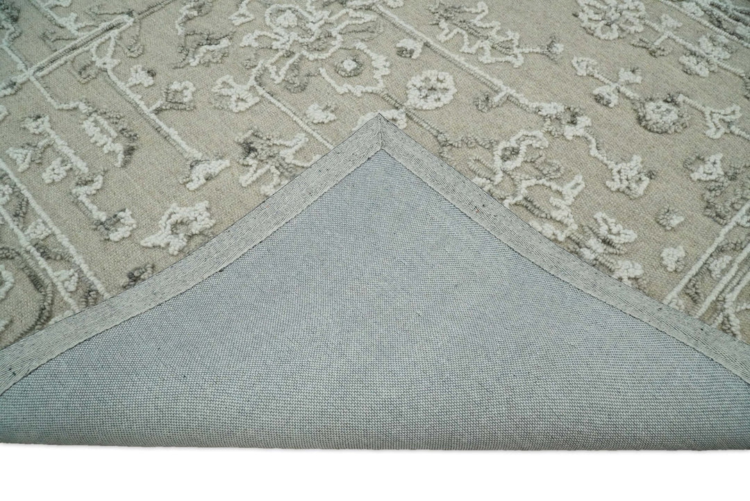 Hand Hooked 5x8 White and Gray Wool Textured Loop Area Rug | GAR9 - The Rug Decor