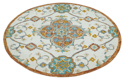 Hand Hooked Ivory and Rug Traditional Medallion Wool Area Rug - The Rug Decor