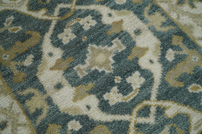 Hand Knotted 10 feet Oushak Runner Green and Ivory Wool Area Rug | TRDCP632610 - The Rug Decor