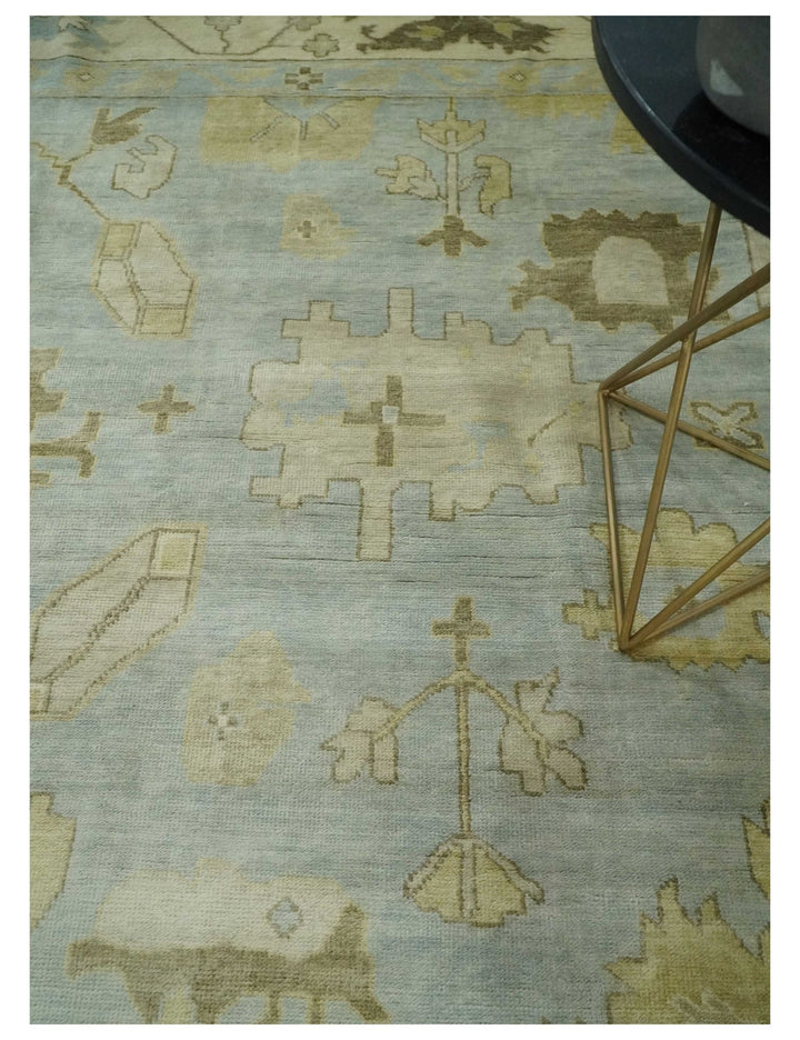 Hand Knotted 10x10 Oriental Oushak Silver and Beige Wool Area Rug - The Rug Decor