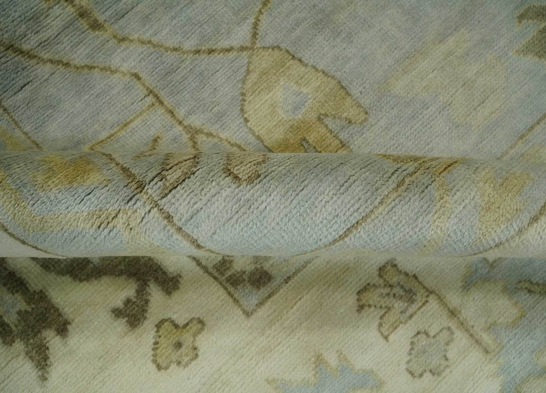 Hand Knotted 10x10 Oriental Oushak Silver and Beige Wool Area Rug - The Rug Decor
