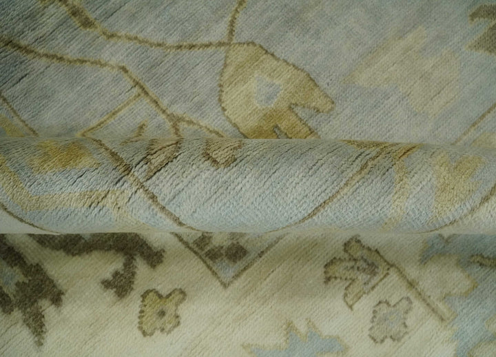 Hand Knotted 10x10 Oriental Oushak Silver and Beige Wool Area Rug - The Rug Decor