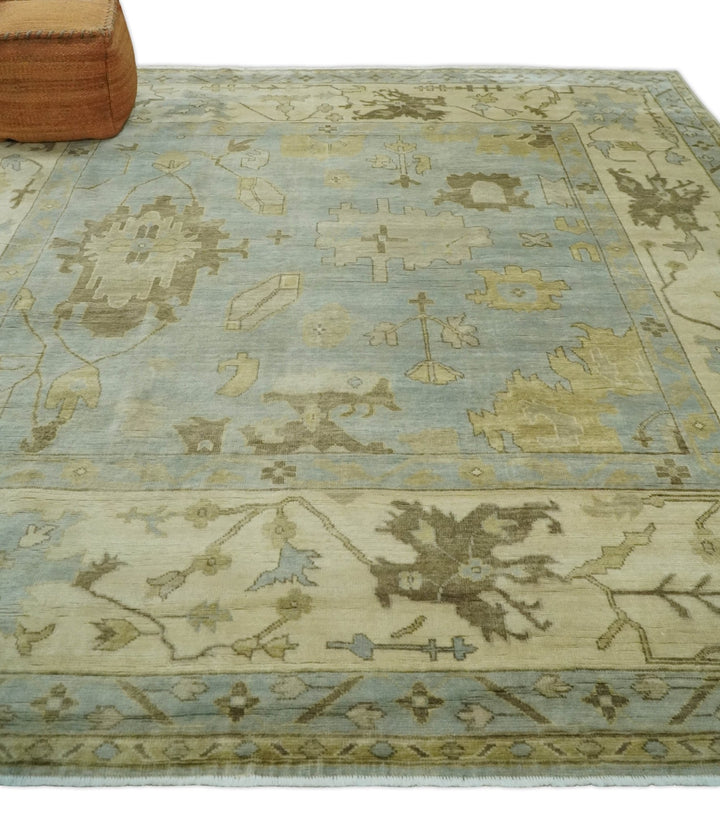 Hand Knotted 10x10 Oriental Oushak Silver and Beige Wool Area Rug - The Rug Decor