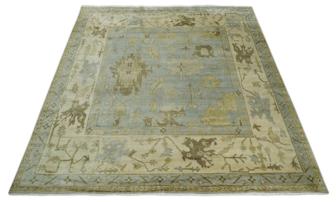 Hand Knotted 10x10 Oriental Oushak Silver and Beige Wool Area Rug - The Rug Decor