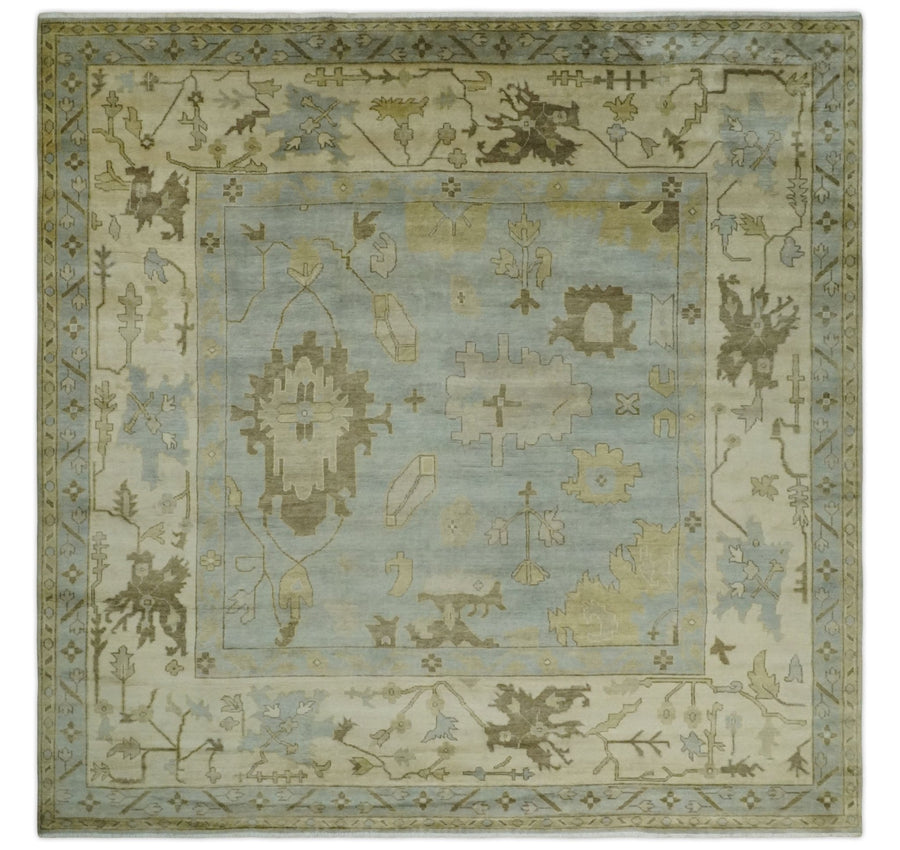 Hand Knotted 10x10 Oriental Oushak Silver and Beige Wool Area Rug - The Rug Decor
