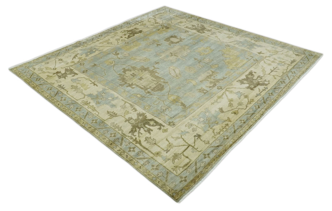 Hand Knotted 10x10 Oriental Oushak Silver and Beige Wool Area Rug - The Rug Decor