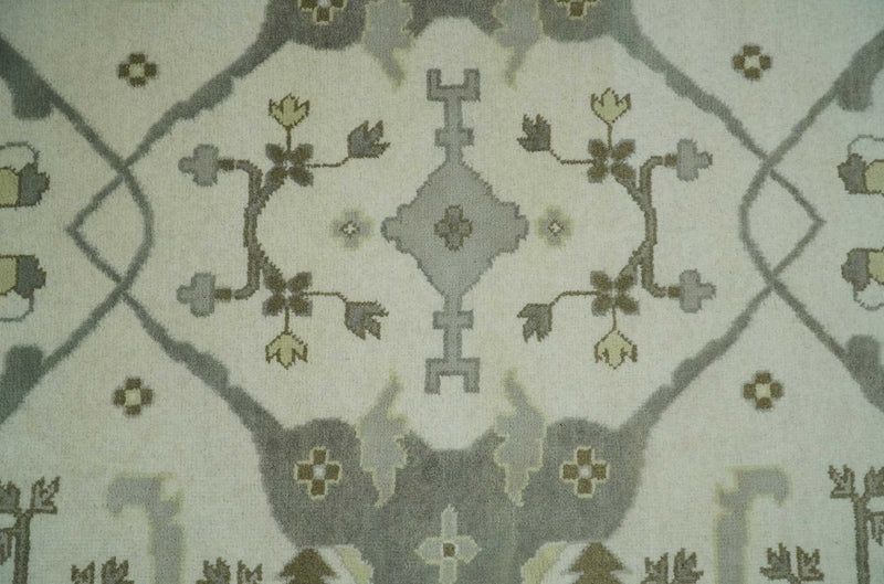 Hand Knotted 10x14 Oriental Oushak Ivory, Brown and Silver Wool Area Rug | TRDCP8741014 - The Rug Decor
