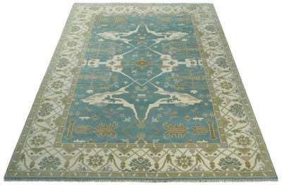 Hand Knotted 10x14 Oushak Blue and Ivory Wool Large Area Rug | TRDCP721014 - The Rug Decor